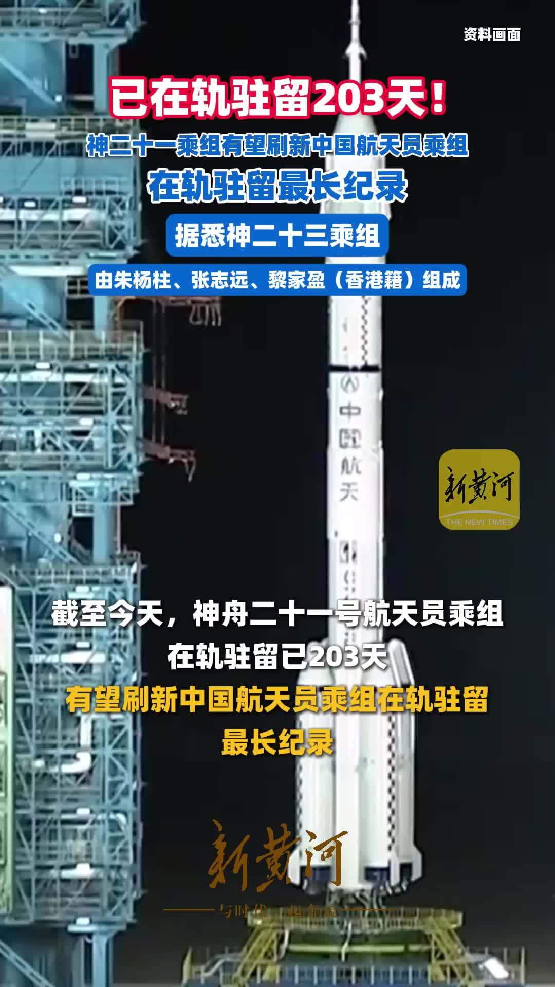 已在轨驻留203天！神二十一乘组有望刷新中国航天员乘组在轨驻留最长纪录，据悉神二十三乘组由朱杨柱、张志远、黎家盈（香港籍）组成