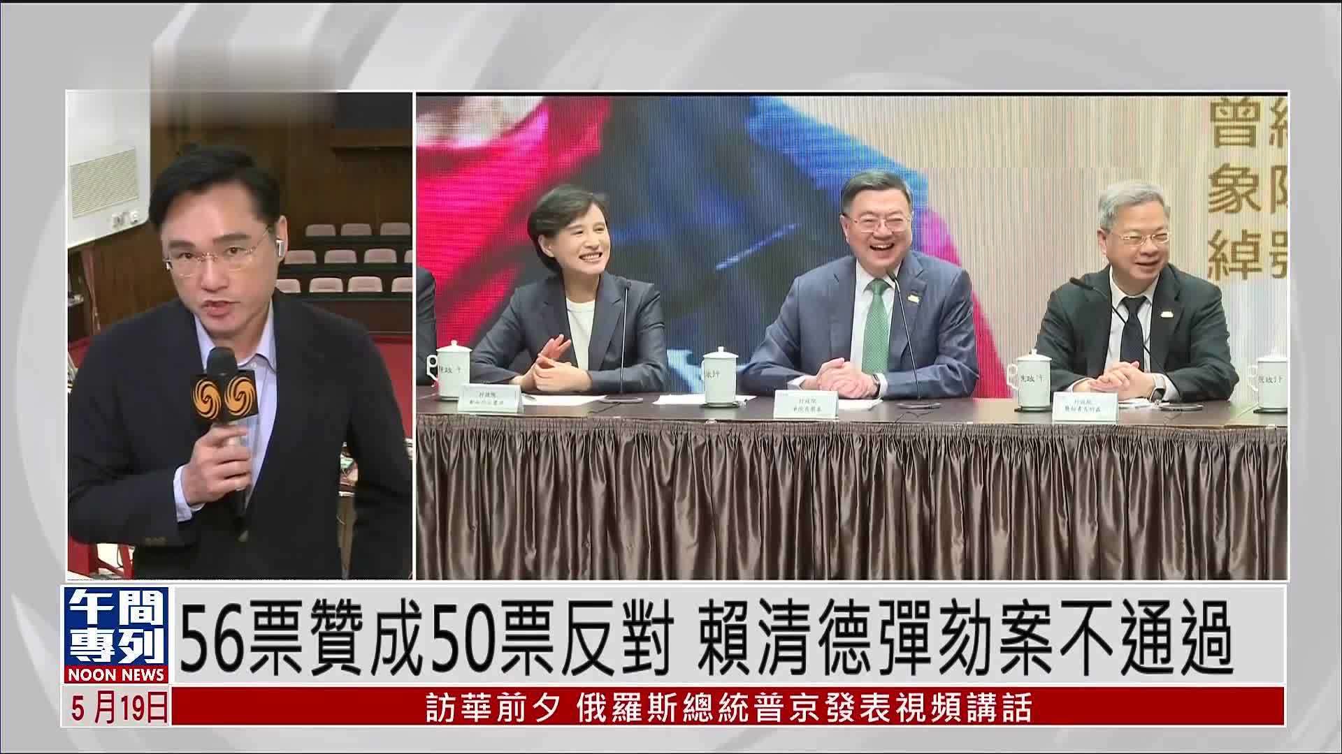 记者连线｜56票赞成50票反对 赖清德弹劾案不通过