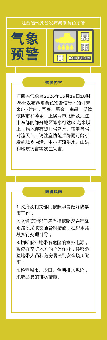 江西多地发布暴雨红色、黄色预警 鄱阳湖水系饶河及赣江将出现涨水过程