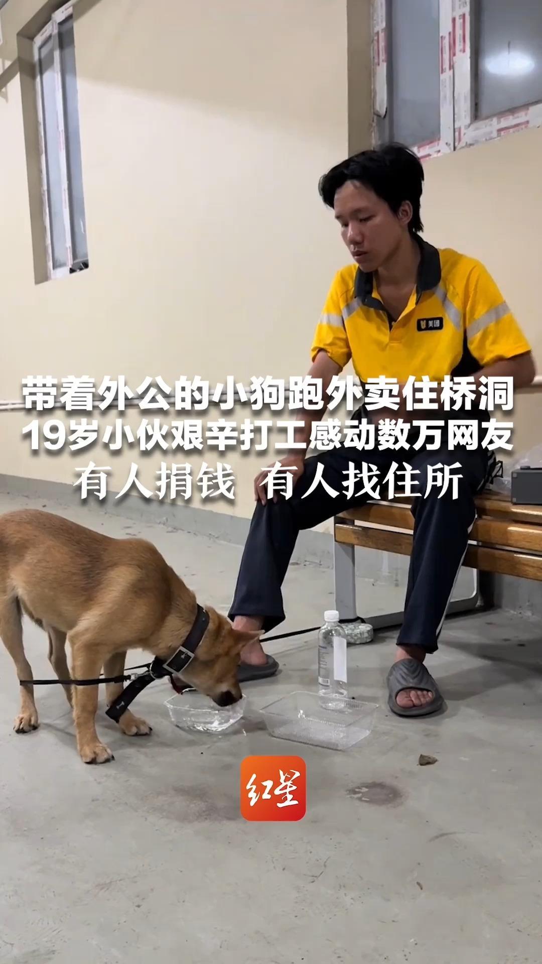 带着外公的小狗跑外卖住桥洞 19岁小伙艰辛打工感动数万网友 有人捐钱 有人找住所 还有副所长赠字：心有山海，静而无忧