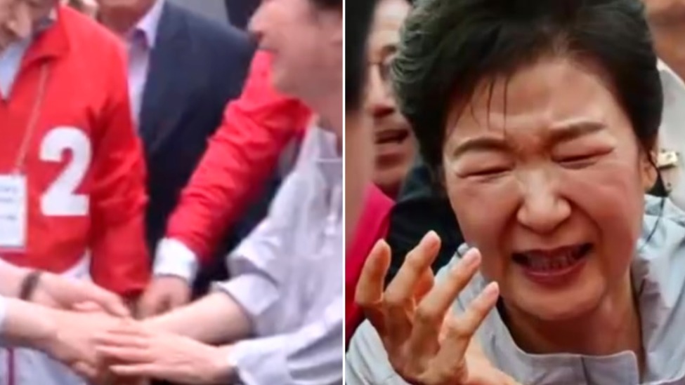 朴槿惠复出助选握手握到肿，痛苦皱眉捂住手腕