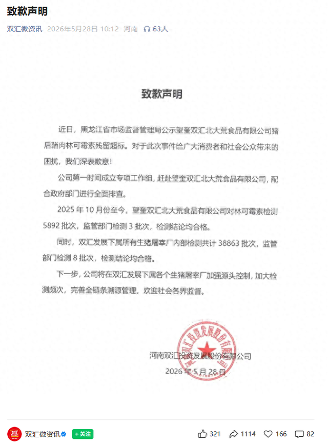 百亿市值灰飞烟灭后，双汇终于道歉了