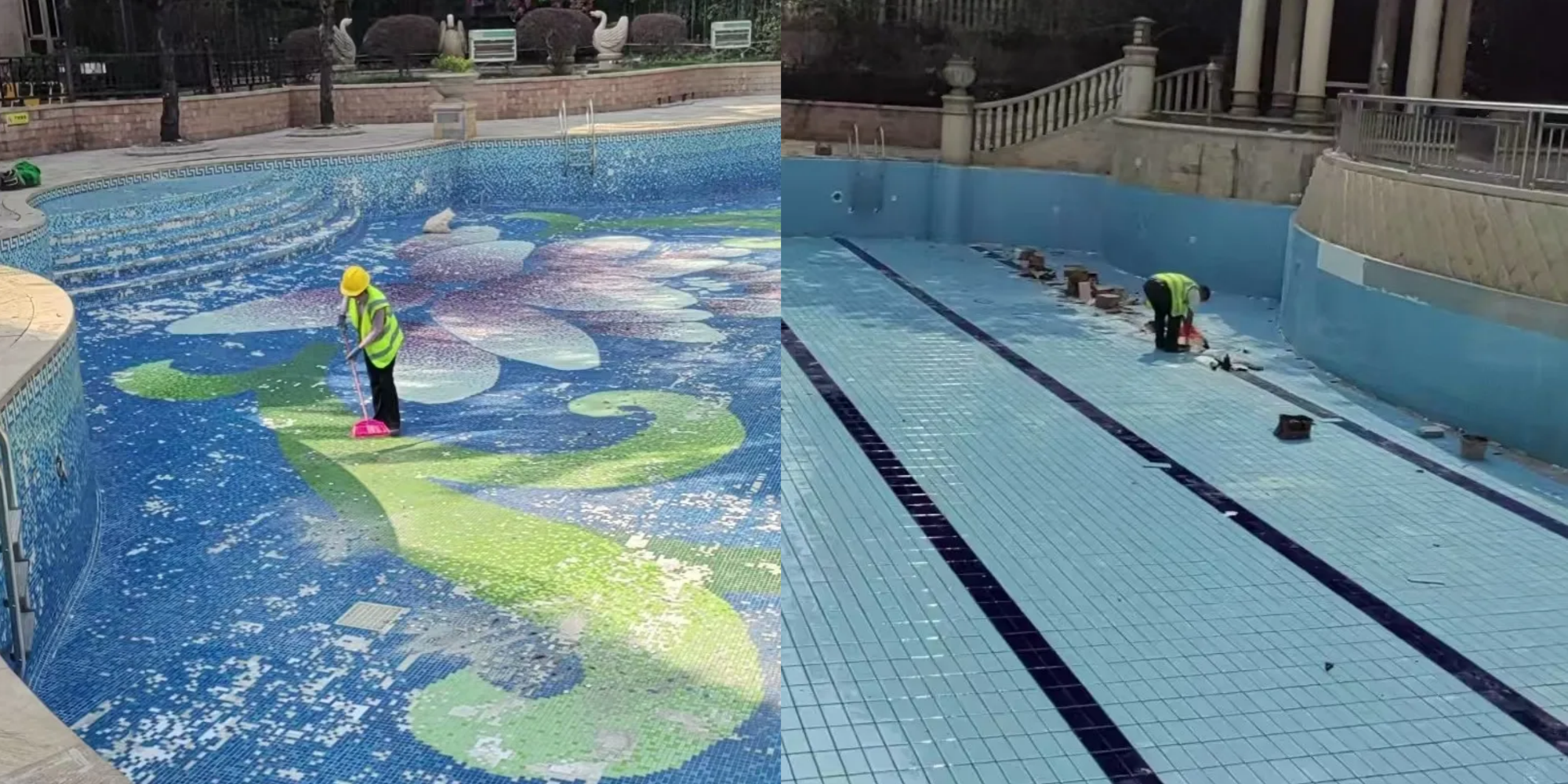 图：泳池翻新贴砖