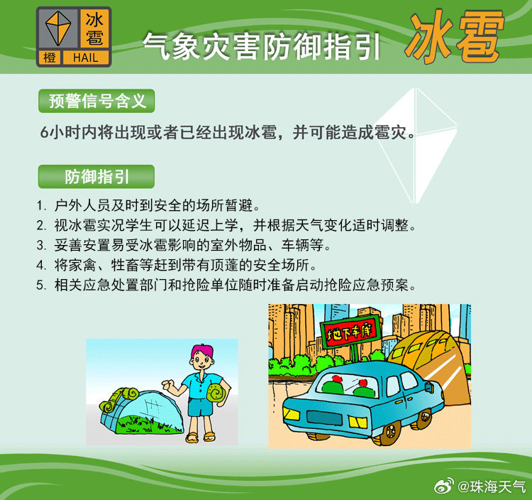 珠海高新区冰雹橙色预警信号生效