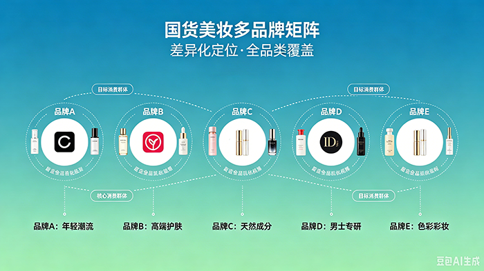 国货美妆多品牌发展概念图（豆包生成）
