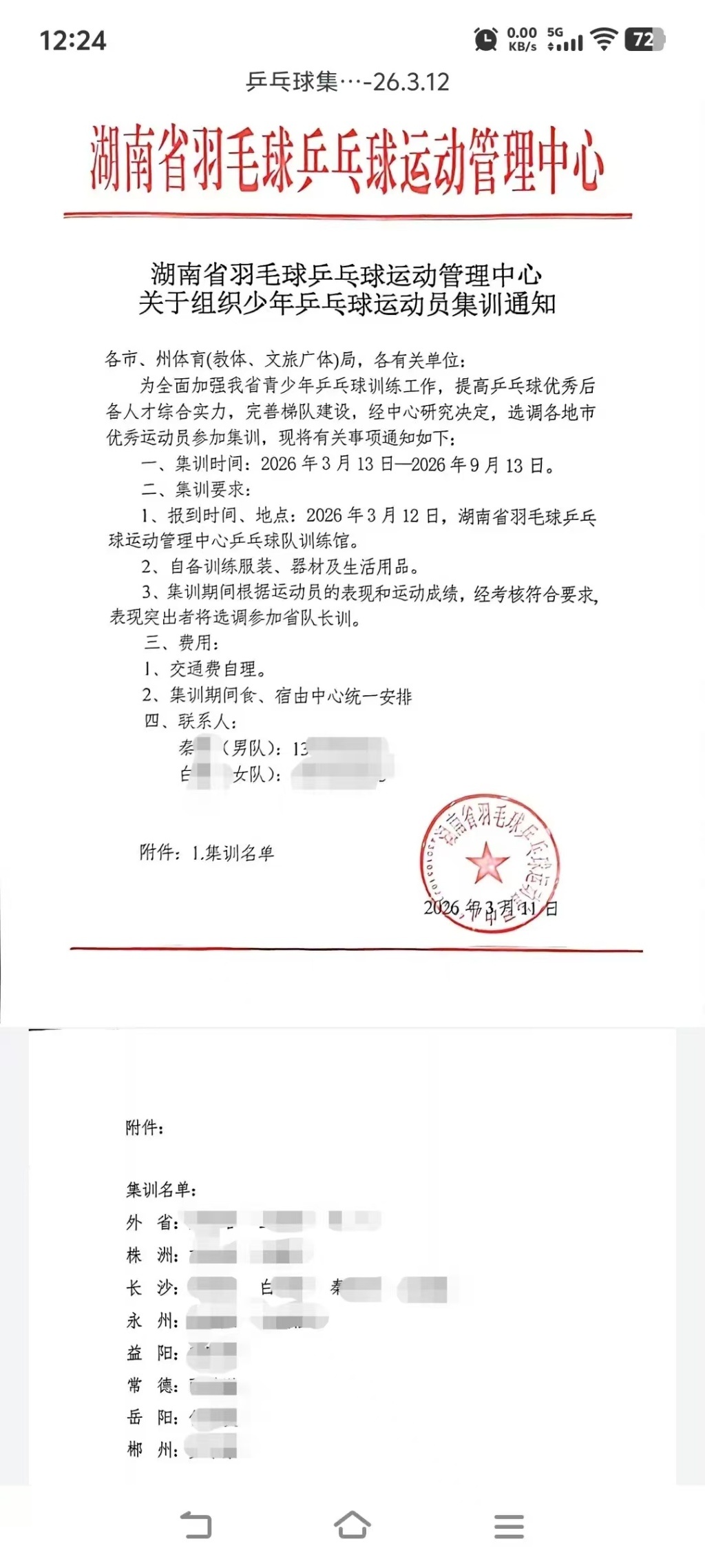 湖南省少乒集训名单