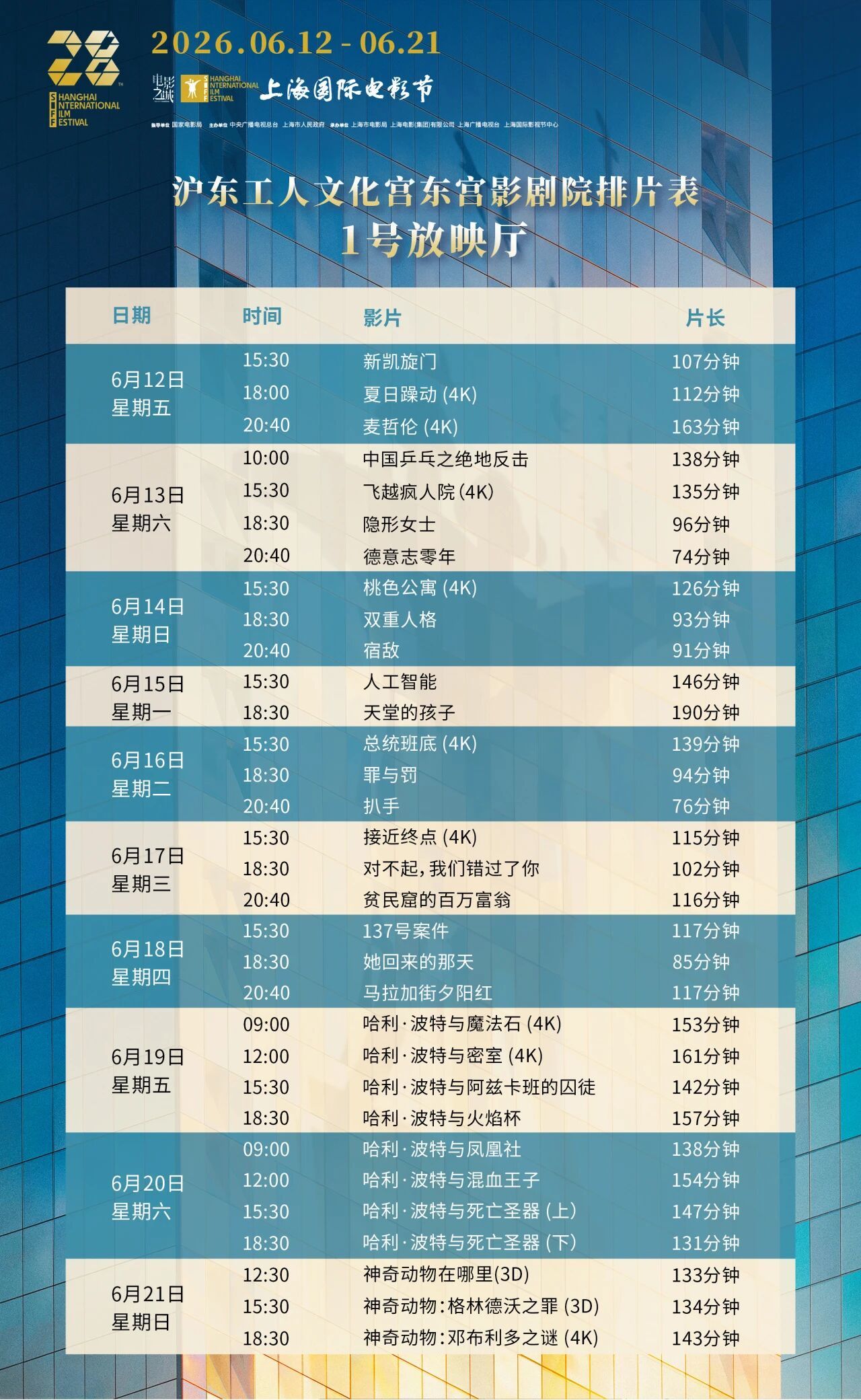 今年的东宫排片表