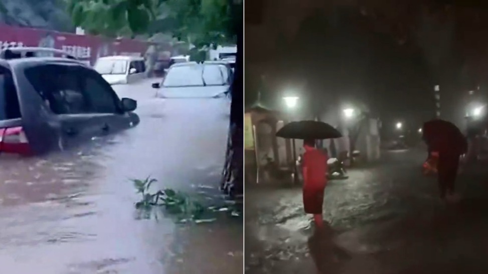 暴雨袭城保安半夜敲锣喊挪车，积水已漫至车窗