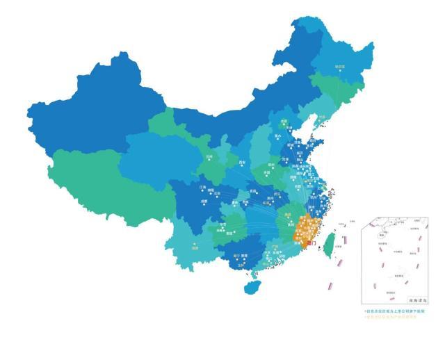 华厦眼科医院集团全国网络分布图