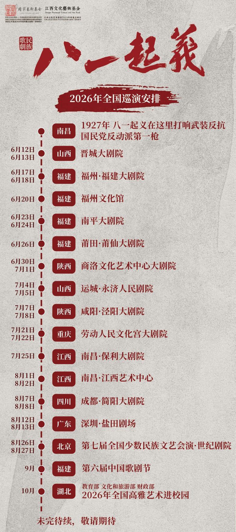 民族歌剧《八一起义》2026年全国巡演安排。