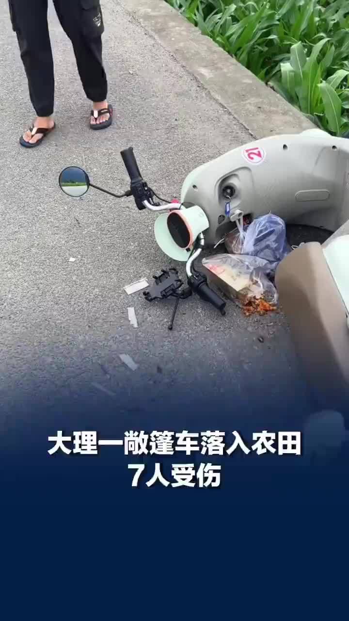 云南大理一敞篷车落入农田，当地：7人受伤，事故原因正调查