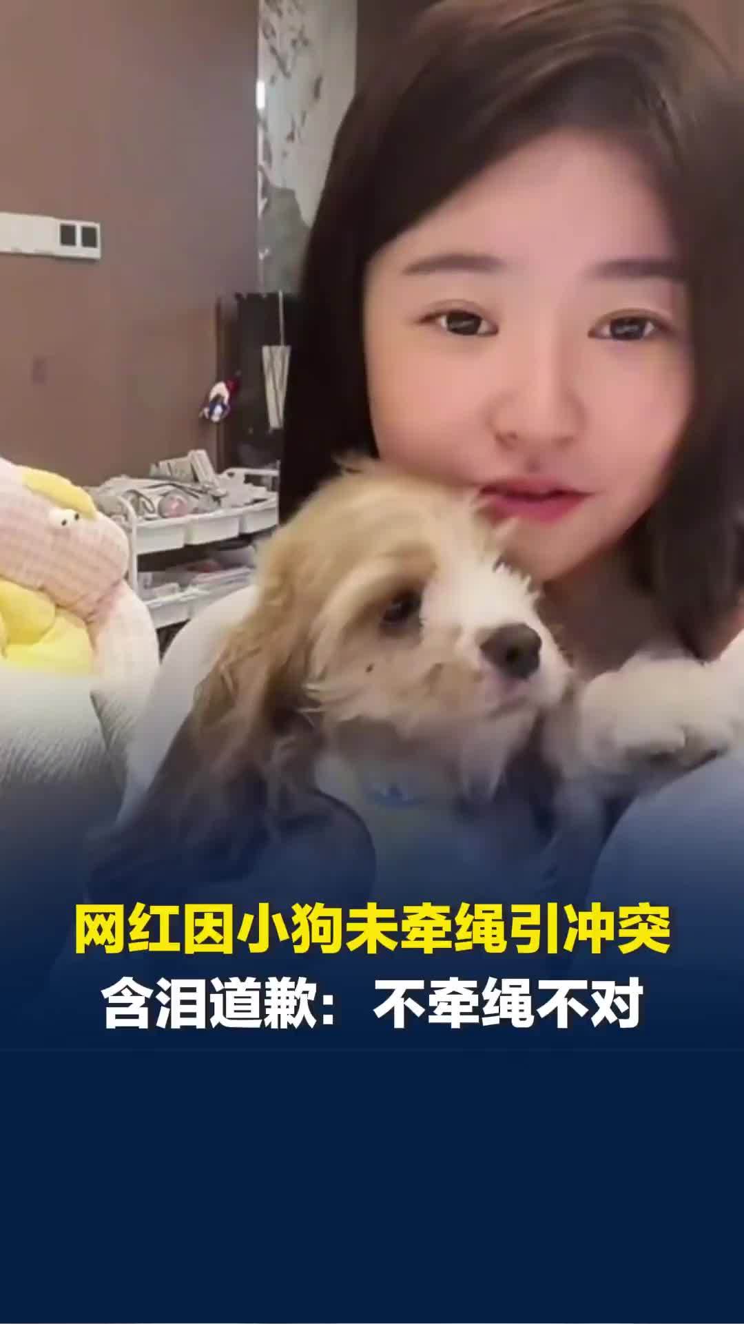 网红因小狗未牵绳与路人冲突，随后含泪道歉：不牵绳不对