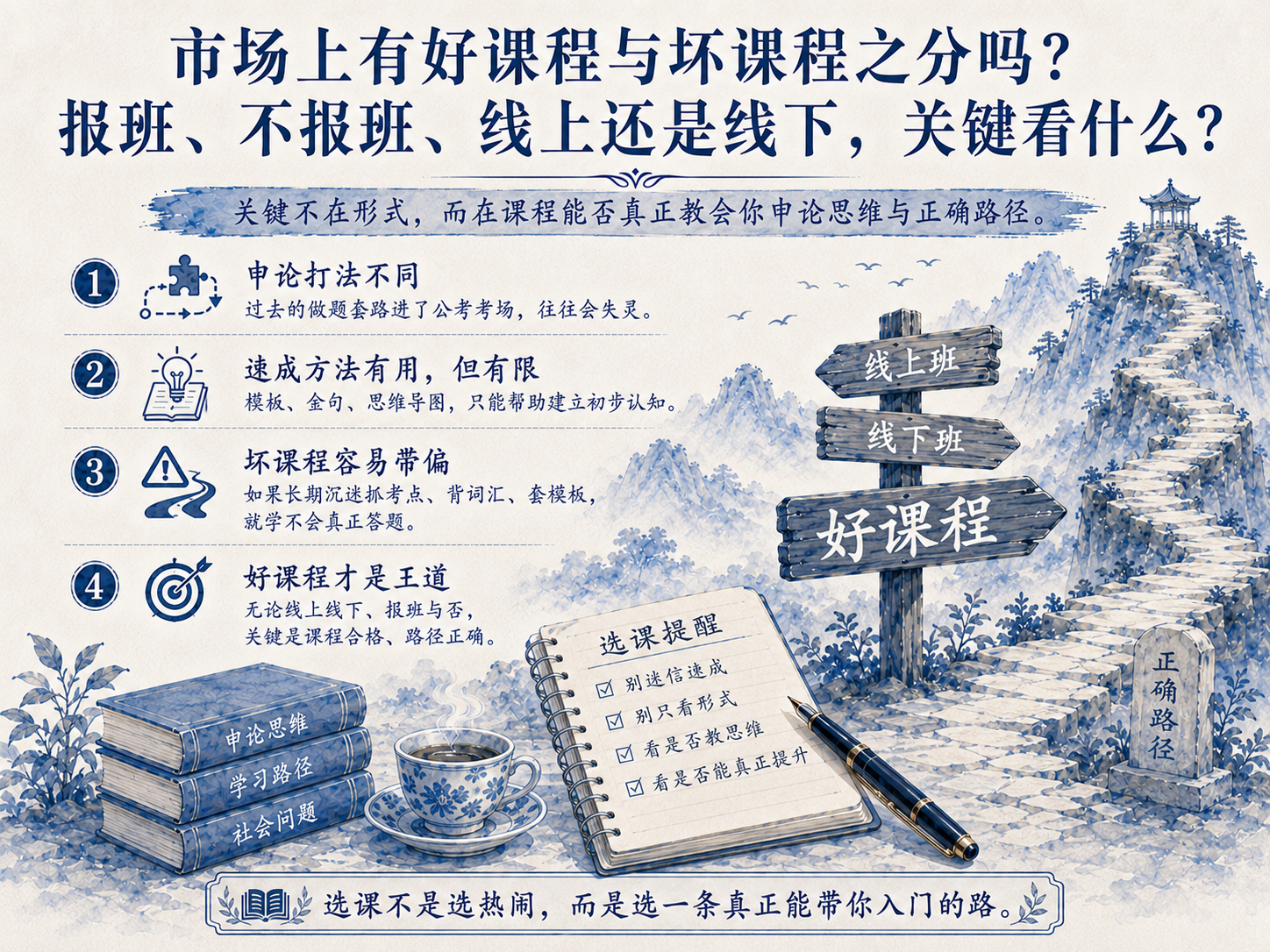 申论面试200问|市场上有好课程与坏课程之分吗？我是报班好还是不报好，是报线上班还是线下班好？