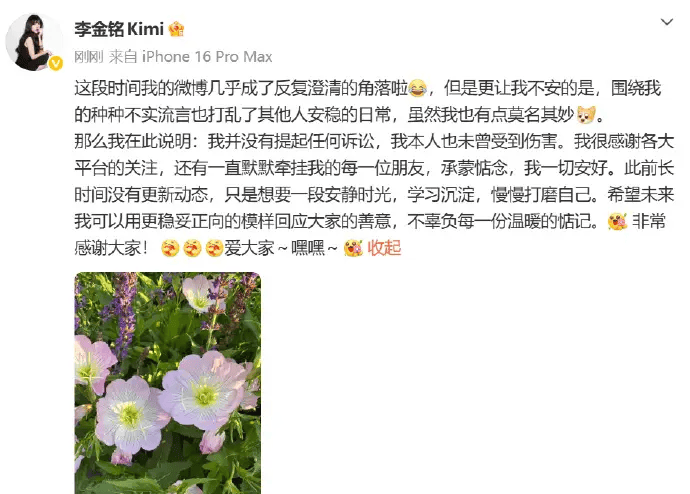 李金铭否认假婆家传闻：无端风波，我并未因此受伤