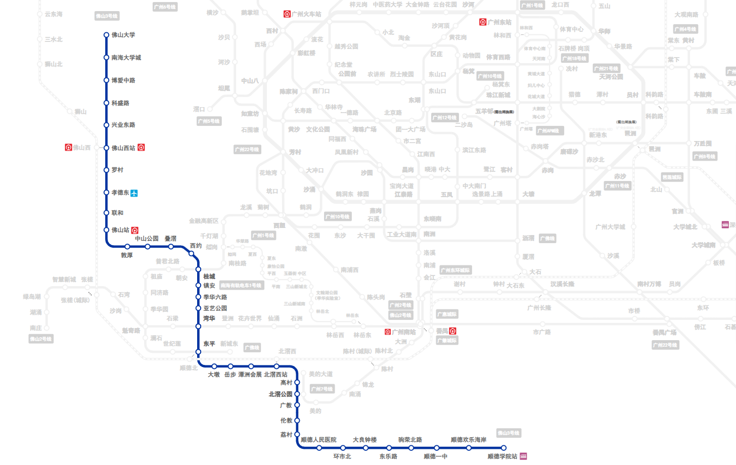 图为：佛山地铁3号线路线图