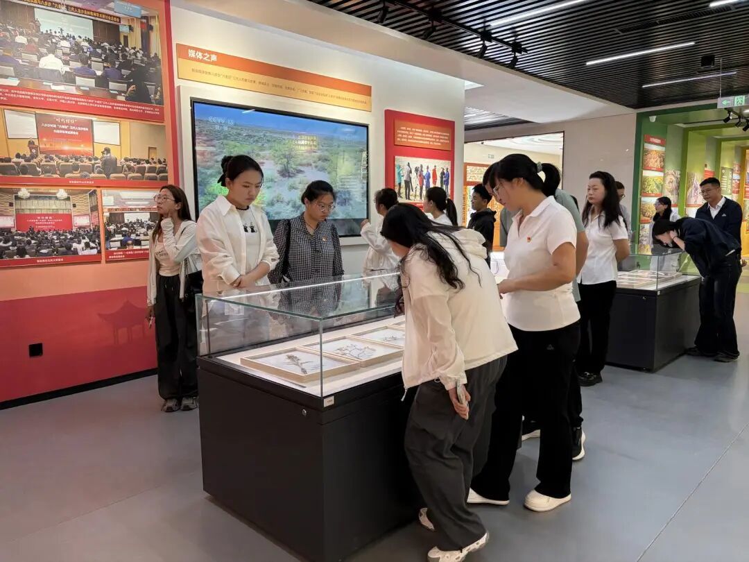 游客参观八步沙六老汉治沙纪念馆