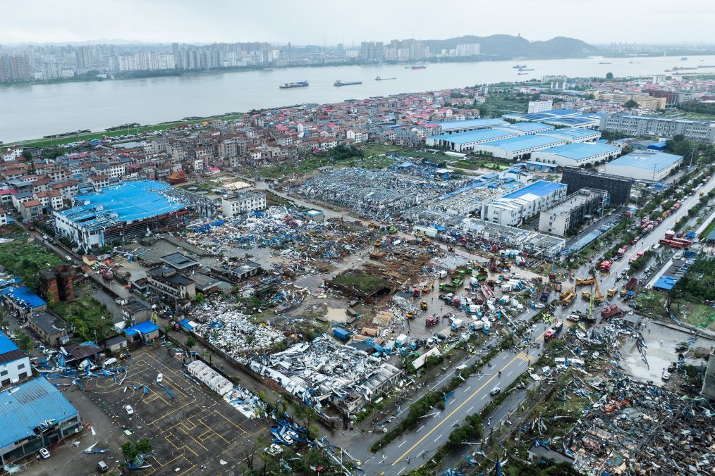这是7月7日在湖北省黄冈市黄州区拍摄的受灾现场（无人机照片）。新华社记者 伍志尊 摄