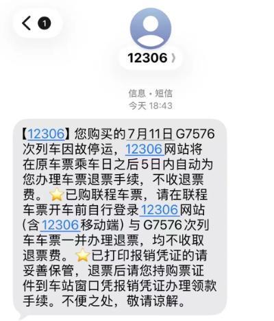 陈女士的高铁被取消 (受访者供图)