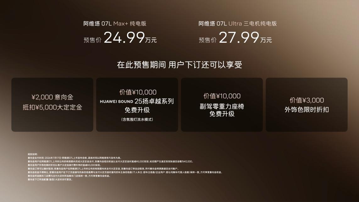 阿维塔07L正式开启预售，预售价24.99万元起