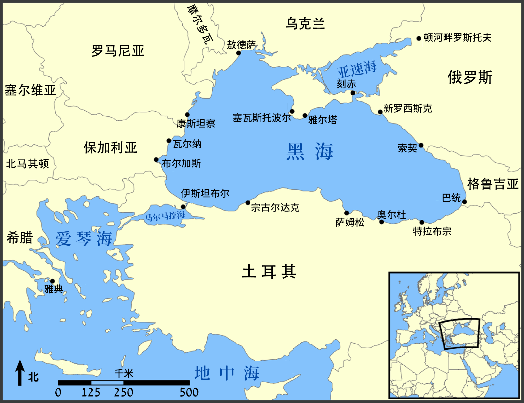 亚速海通过刻赤海峡与黑海衔接。
