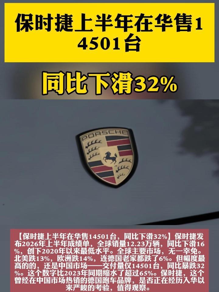 保时捷上半年在华售14501台，同比下滑32%