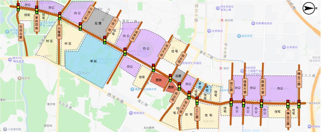 图说:西太路沿线信号灯分布图