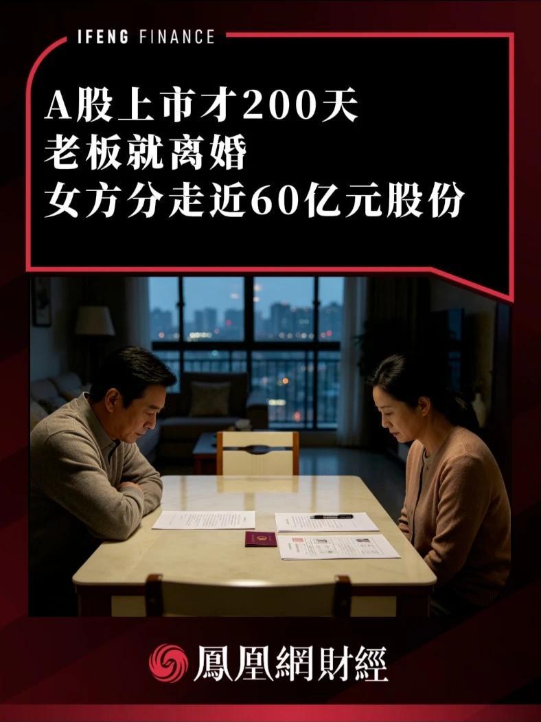 A股上市才200天，老板就离婚，女方分走近60亿元股份
