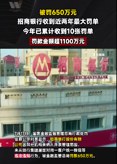 招商银行今年收到10张罚单 罚款金额超1100万元