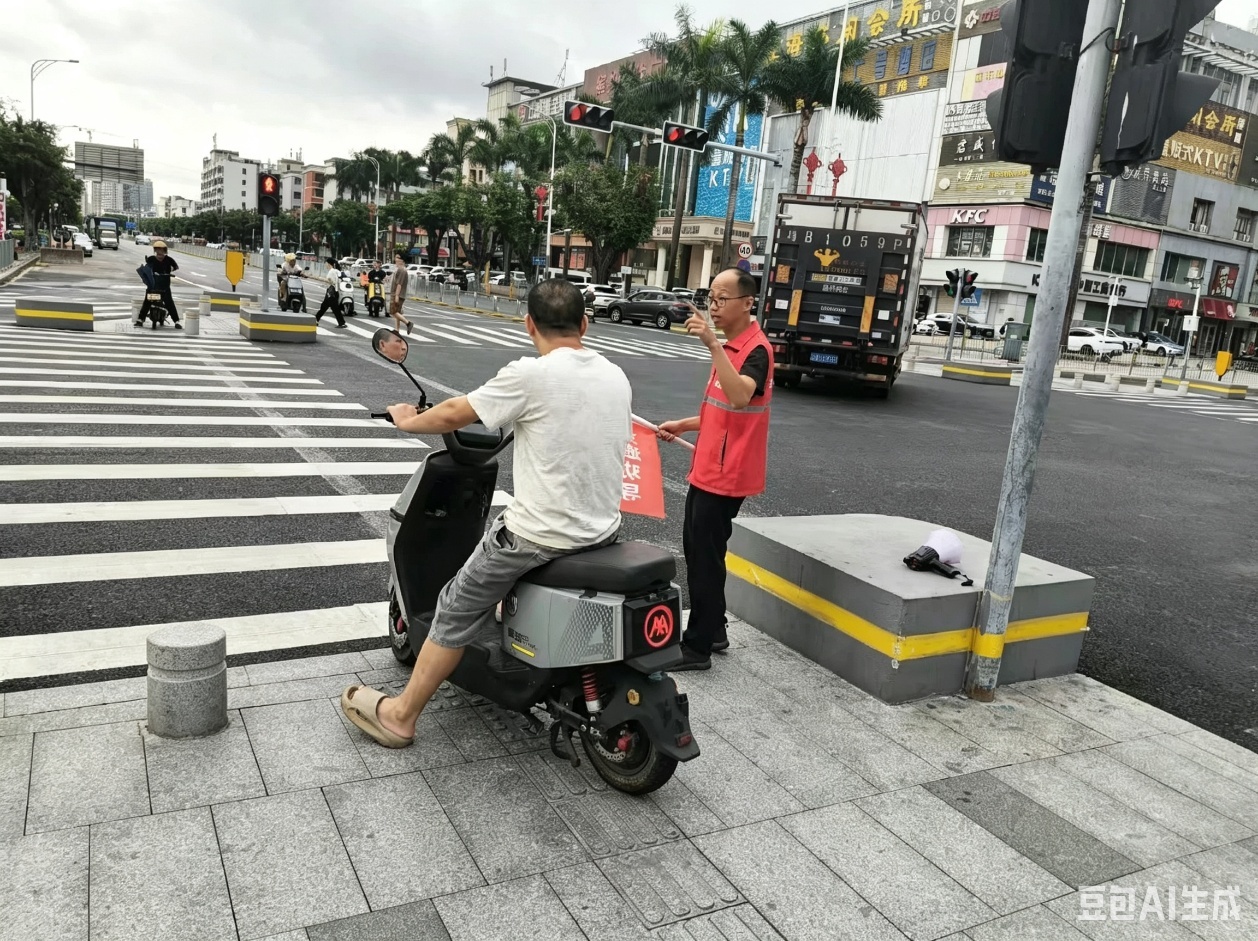 河西社区常态化开展路口交通劝导 筑牢骑行安全防线