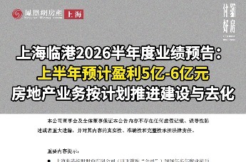 上海临港2026半年度业绩预告： 上半年预计盈利5亿-6亿元