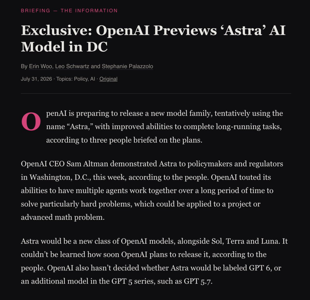 OpenAI全球用户破10亿!全新模型Astra曝光,疑似GPT-6