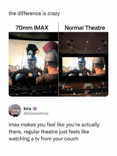 国外网友贴出的IMAX 70mm胶片影厅与普通影厅的画幅对比