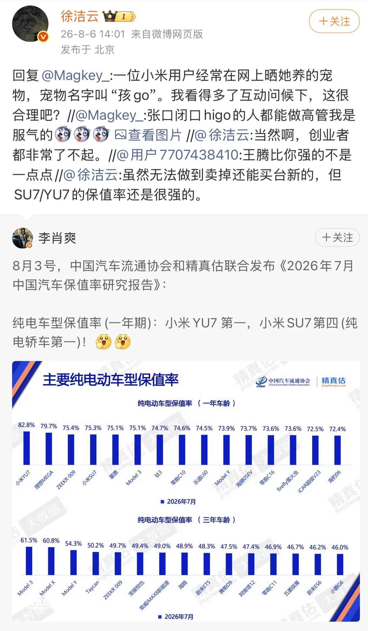 徐洁云回应网友评论：创业者都非常了不起，“higo”是用户宠物名