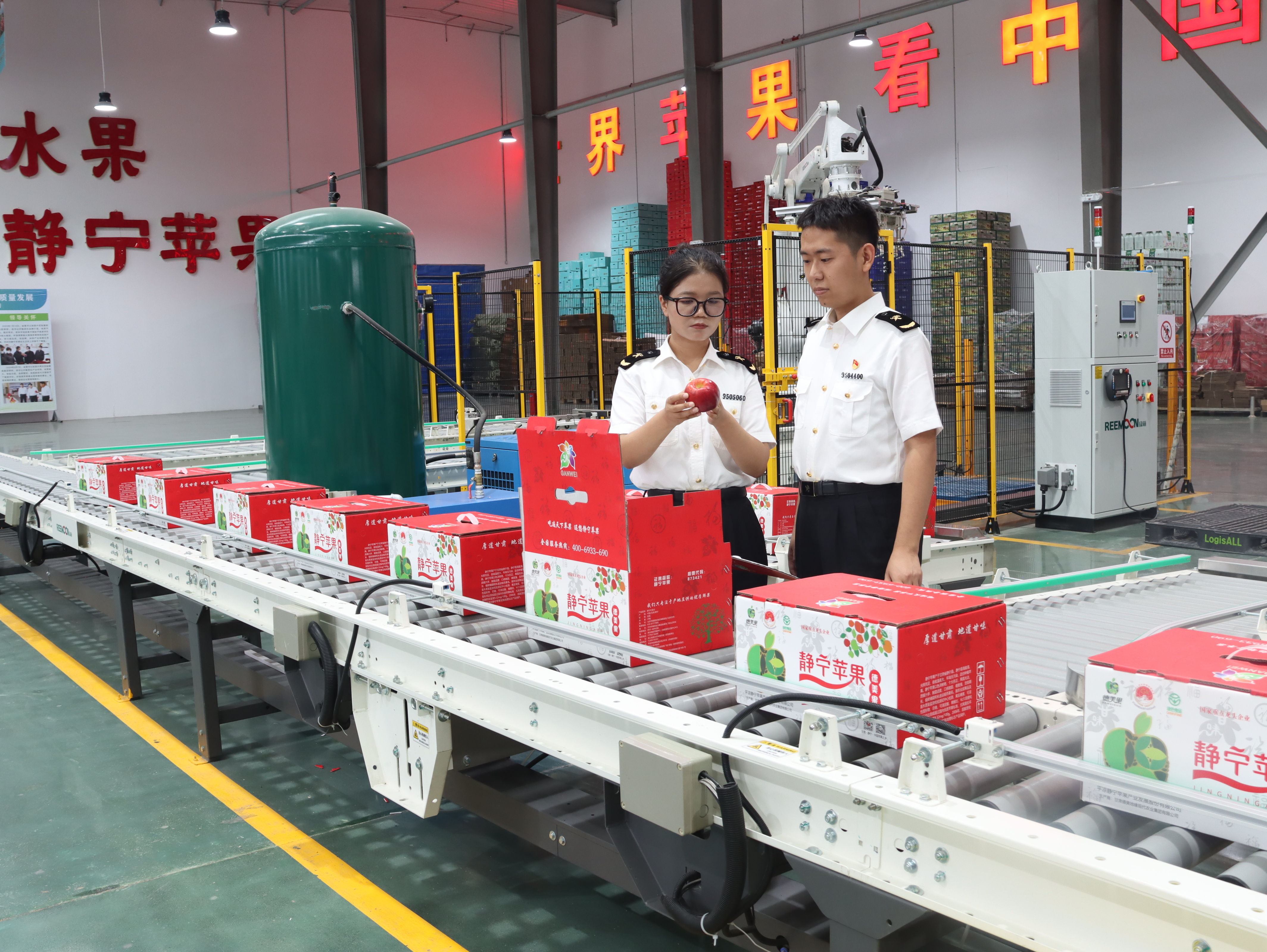 兰州海关所属平凉海关关员对辖区出口鲜苹果开展现场查验