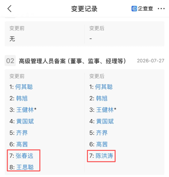图为万达产投董事变动情况 图源：网络