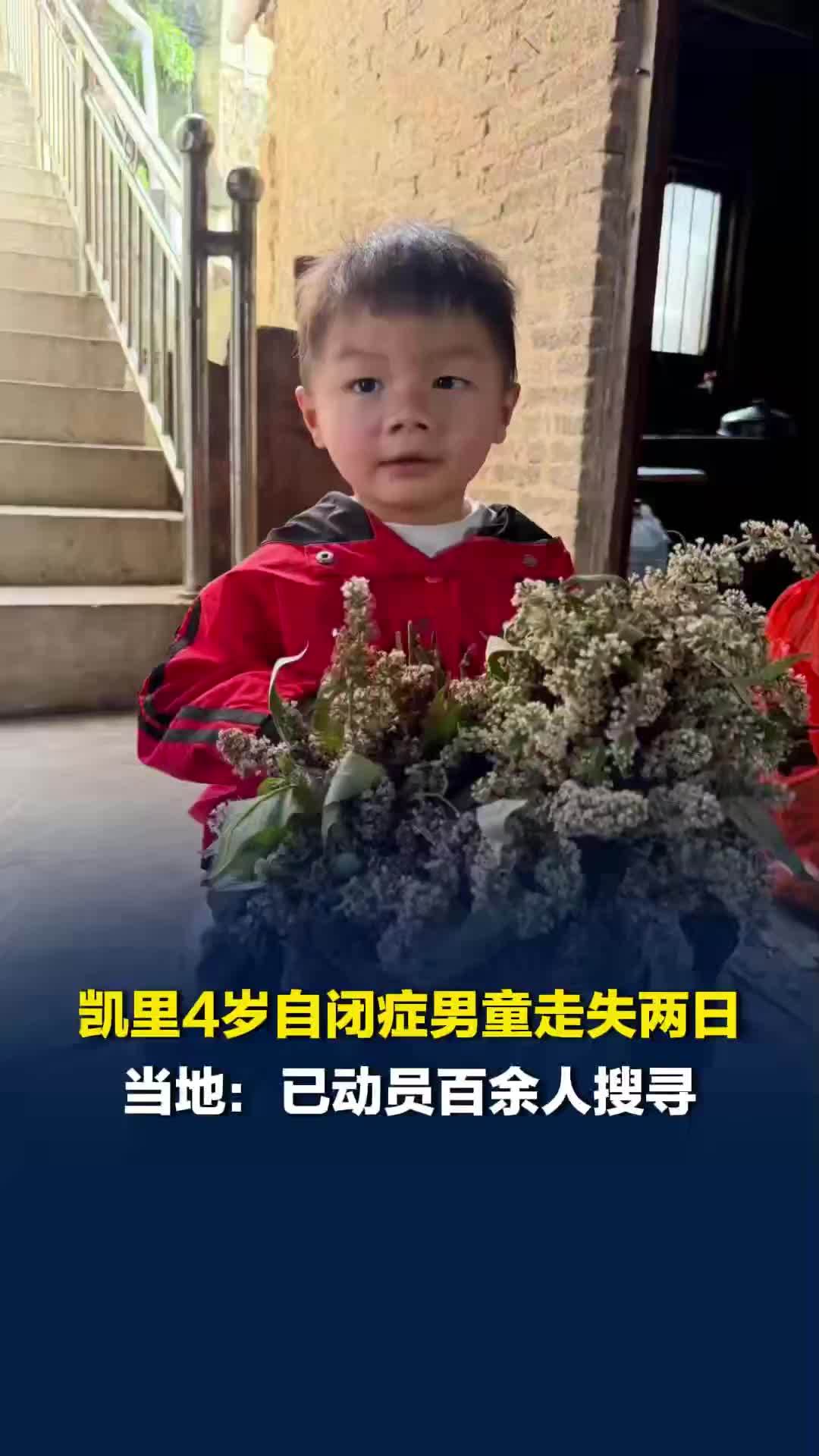 凯里4岁自闭症男童走失两日，家属称孩子手上爱拿花草，当地：民警村民等百余人搜寻