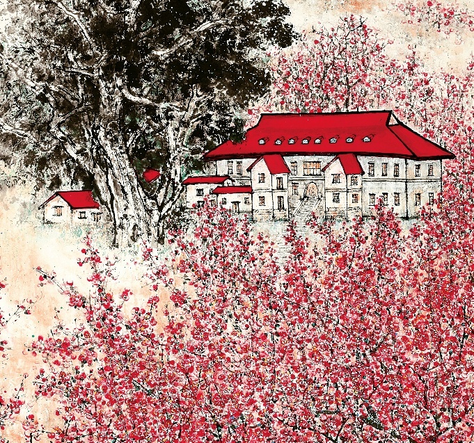 萧晖荣《红岩精神》设色纸本183x145cm 2022年作(局部)