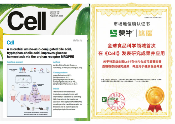 （蒙牛自主研发的益生菌菌株Lc19研究成果登上国际顶级期刊《Cell》）