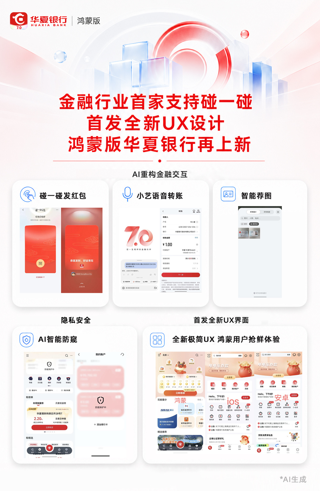 金融行业首家支持碰一碰，首发全新UX设计，鸿蒙版华夏银行再上新