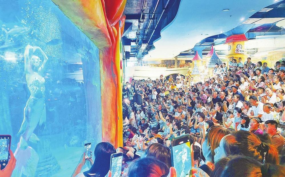 游客在兰州极地海洋世界游玩打卡