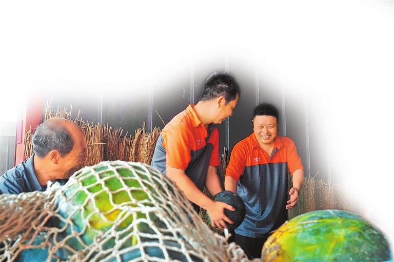 工作人员正在搬运即将送往福州的西瓜。 王子阳 摄