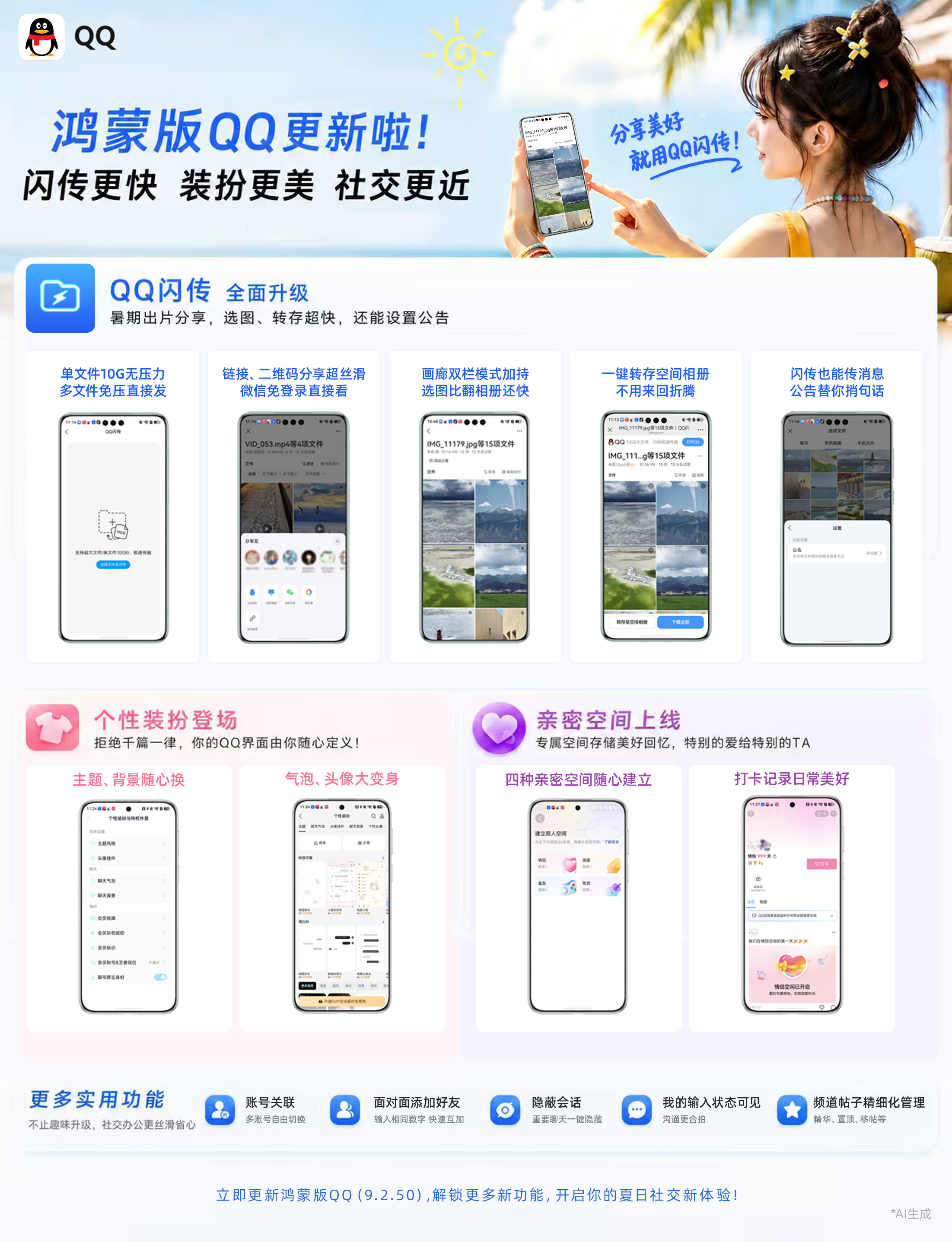 鸿蒙版QQ新版太香了！可以用QQ闪传快速分享照片视频，还能自定义个性装扮！