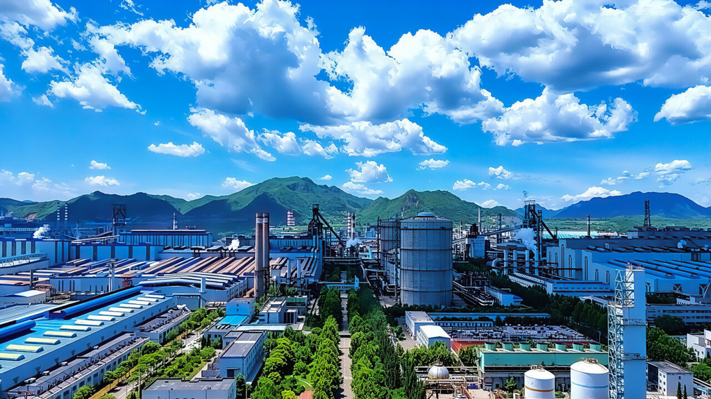 首钢股份公司迁安钢铁公司坚持源头减排，不断探索节能环保新技术。图为近日蓝天白云下该公司厂区航拍图。受访企业供图