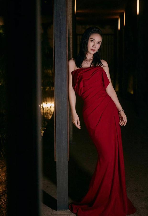 搜狐娱乐讯 近日，陶昕然一组暗调质感写真释出，她身穿红色抹胸修身长裙搭配精致珠宝配饰，长发造型利落飒爽，冷艳气质十分吸睛。
