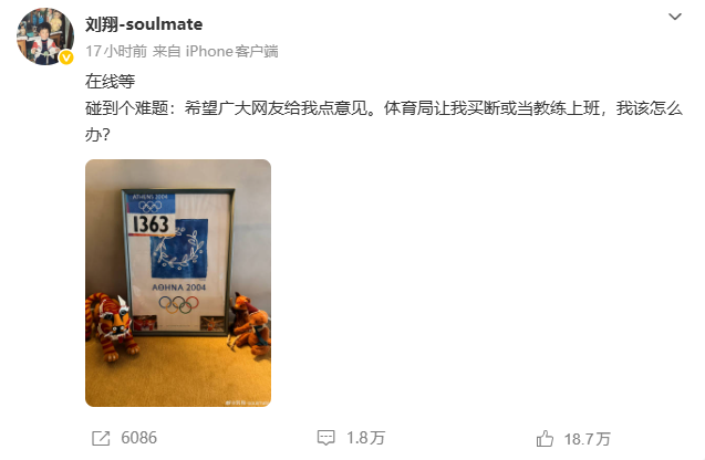 图源 刘翔微博截图