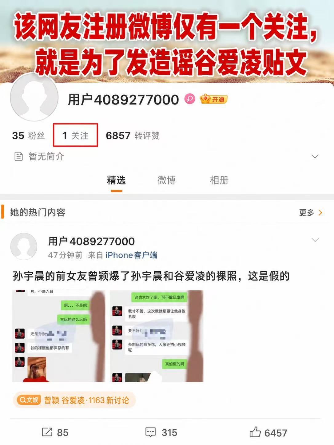 微博通报:孙宇晨谷爱凌聊天记录系AI,造谣账号已关闭