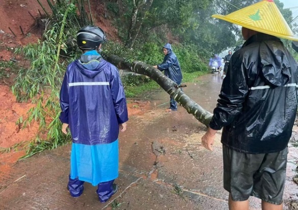 (图:中国人寿驻村干部在广西参与灾后道路隐患清理工作)