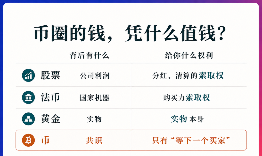 股票、法币、黄金背后有根，币唯独转手权