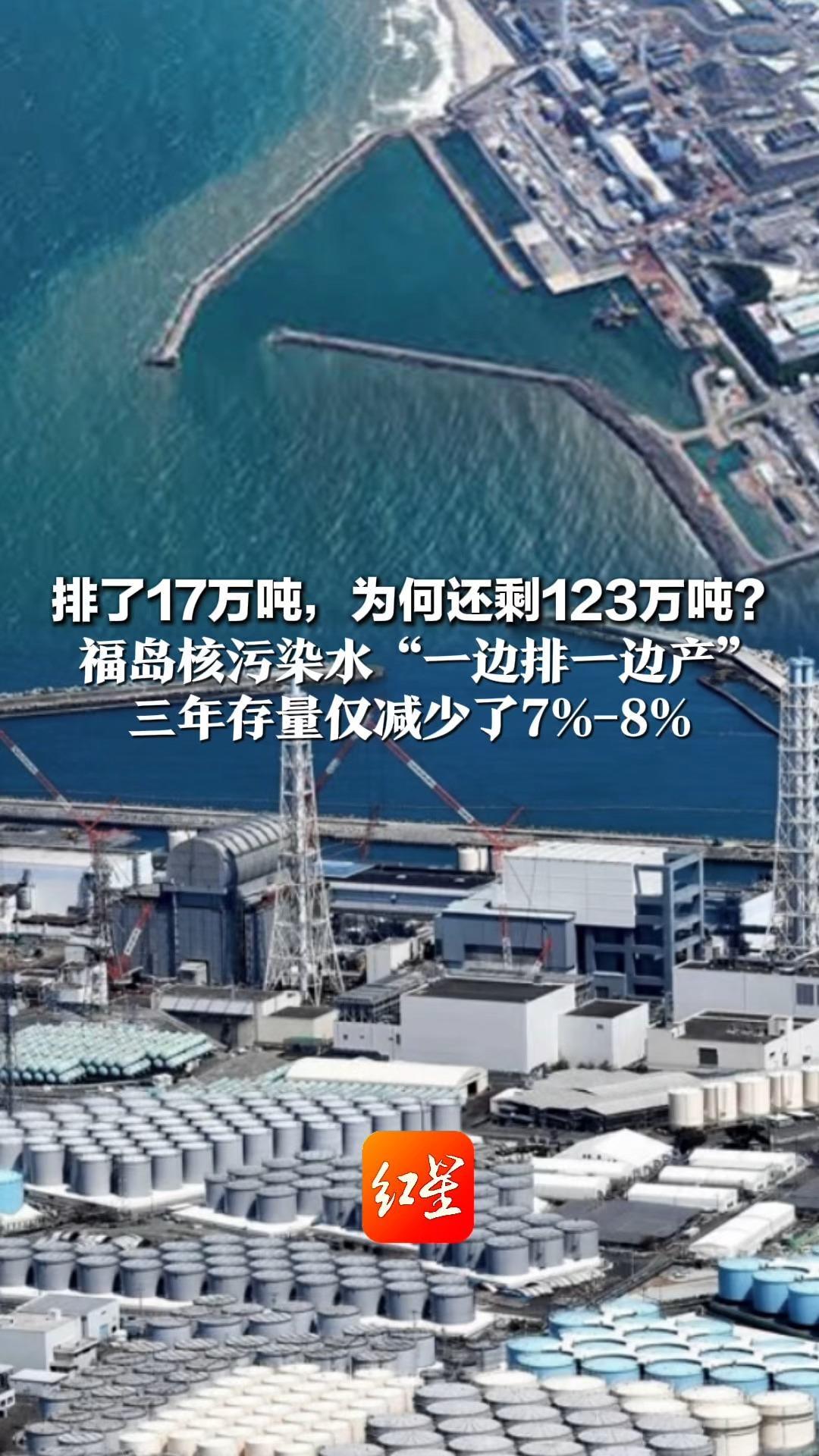 排了17万吨，为何还剩123万吨？ 福岛核污染水“一边排一边产” 三年存量仅减少了7%-8% 相关水体二次处理后排海仍有12种核素