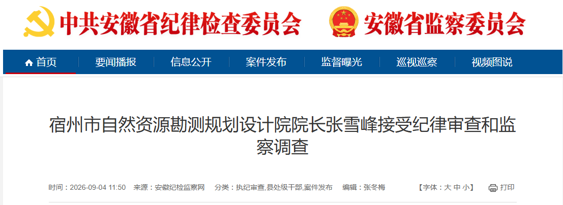 安徽省纪委监委通报！王怀斌、张雪峰被查